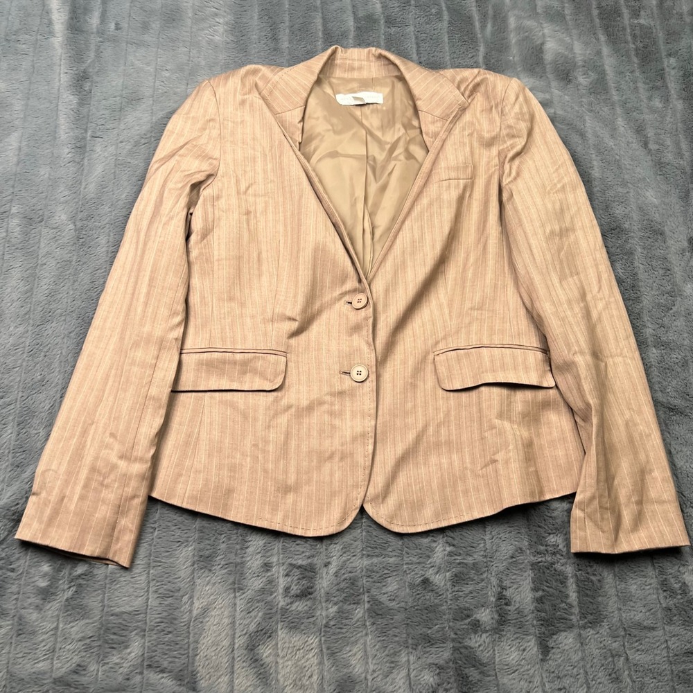 New York & Company Tan Pinstripe Stretch Blazer Jacket Size 14 Professional